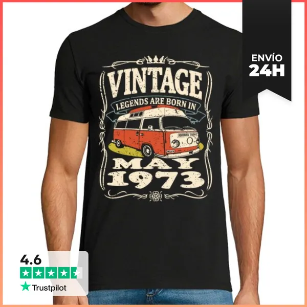 Camiseta Hombre Clásica Vintage Mayo 1973 Furgo LaTostadora