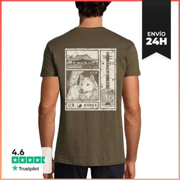 Camiseta Hombre Clásica Corea. Perro De Jindo Blanco Roto