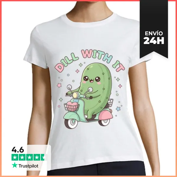 Camiseta Mujer Clásica Eneldo Con Ello Pepinillo Montando En P