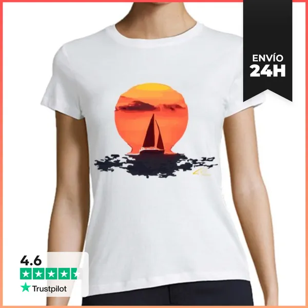 Camiseta Mujer Clásica Mujer, Estilo Béisbol, Blanca Y Azul