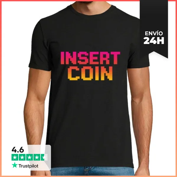 Camiseta Hombre Clásica Insert Coin - Camiseta Retro Arcade Gamer