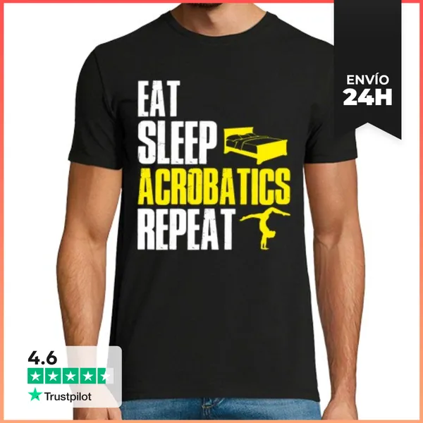 Camiseta Hombre Clásica Comer Dormir Acrobacias Repetir Gimnasi