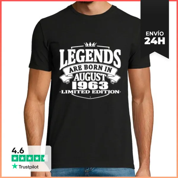 Camiseta Hombre Clásica Legends Are Born In August 1963