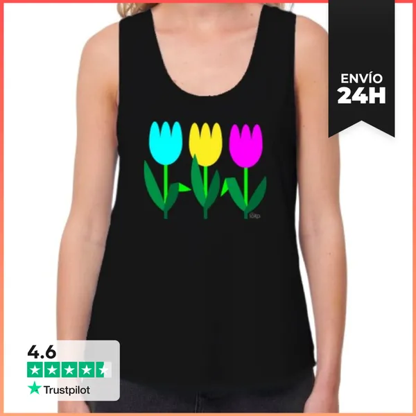 Camiseta Mujer Sin Mangas, Loose Fit TULIPANES LaTostadora