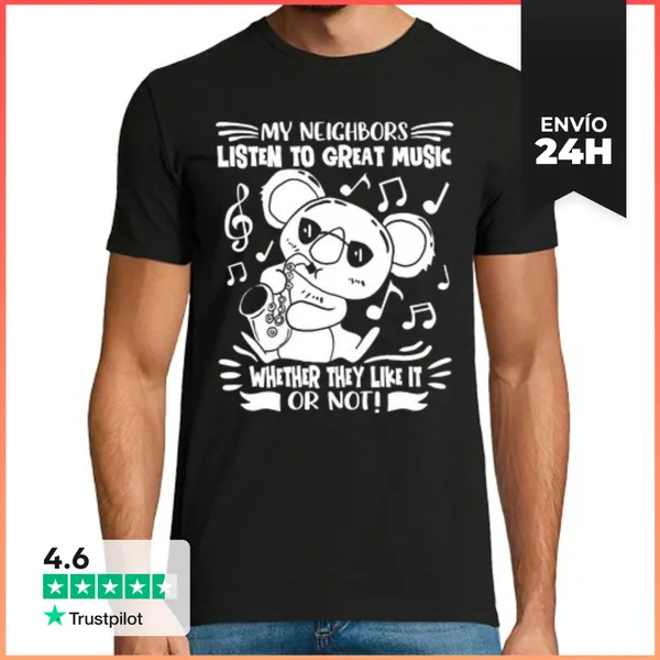 Camiseta Hombre Clásica Saxofón Koala Jazz Saxofonista