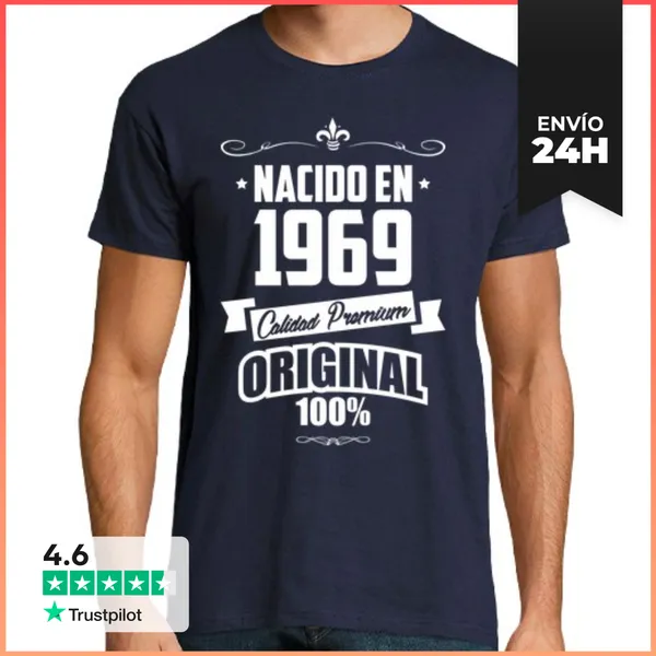 Camiseta Hombre Clásica Nacido En 1969, Calidad Premium, Original
