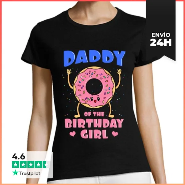 Camiseta Mujer Clásica Papá De La Niña De Cumpleaños Dona Rosa