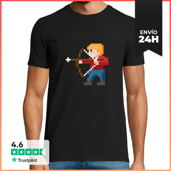 Camiseta Hombre Clásica Retro 80s Videojuego Pixel Art Tiro Con