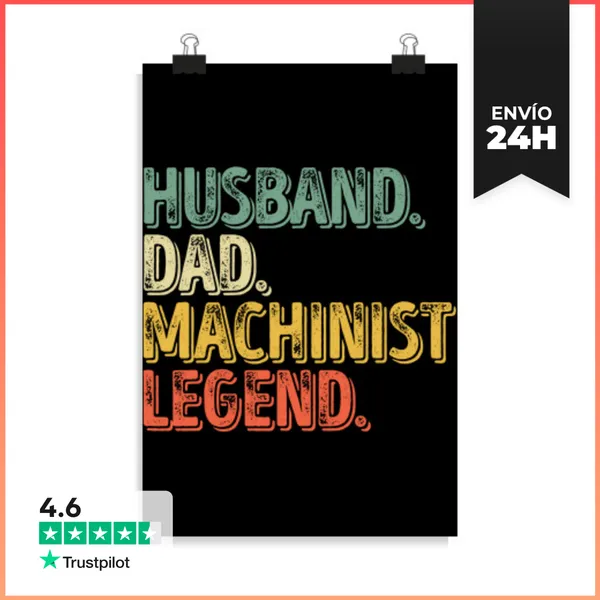Póster Vertical Esposo De Mens Papá Maquinista Leyenda Divertido