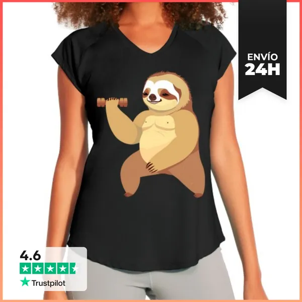Camiseta Deportiva Mujer Perezoso Con Mancuerna LaTostadora