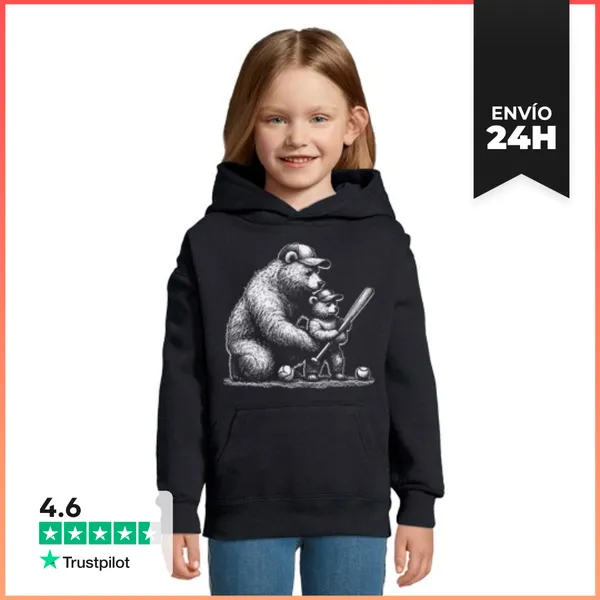 Sudadera Para Niños Con Capucha PAPÁ OSO JUGANDO AL BASEBALL CON