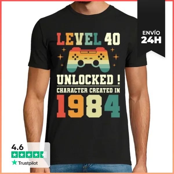 Camiseta Hombre Clásica Nivel 40 Cumpleaños De Gamer De 40 Años