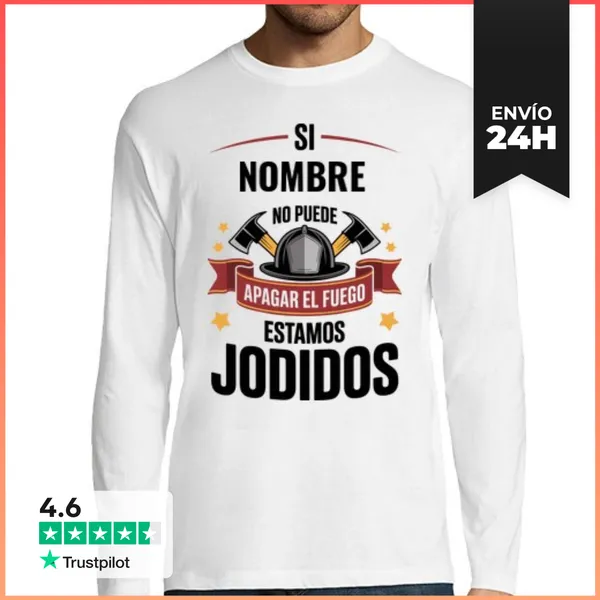Camiseta Hombre Manga Larga Bombero Nombre Personalizable