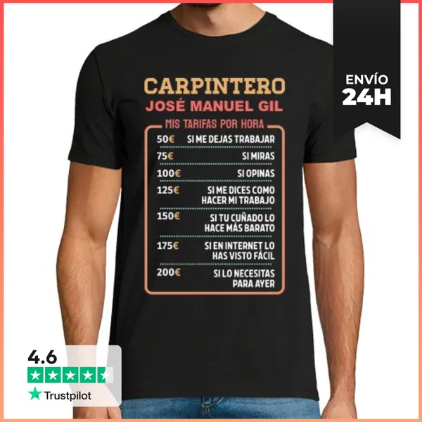 Camiseta Hombre Clásica Tarifas Hora Carpintero Personalizado