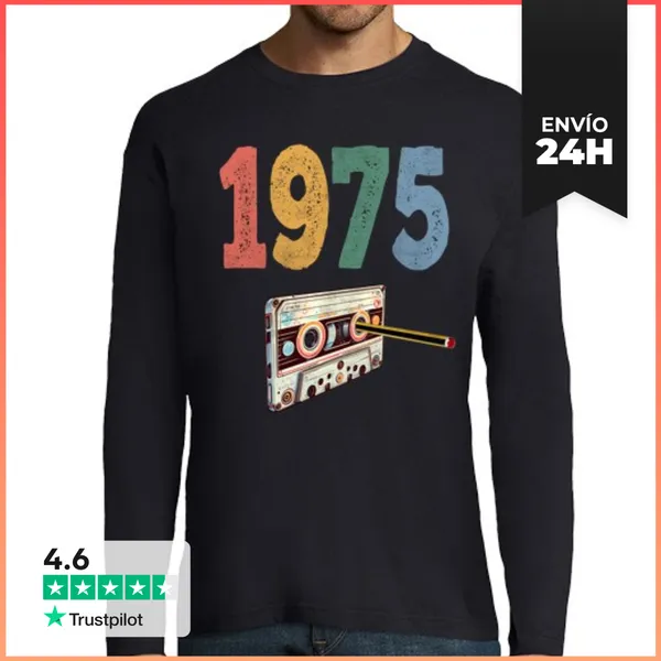 Camiseta Hombre Manga Larga 1975 Retro 50 Años De Recuerdos