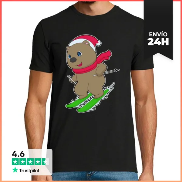 Camiseta Hombre Clásica Oso De Esquí Navideño LaTostadora