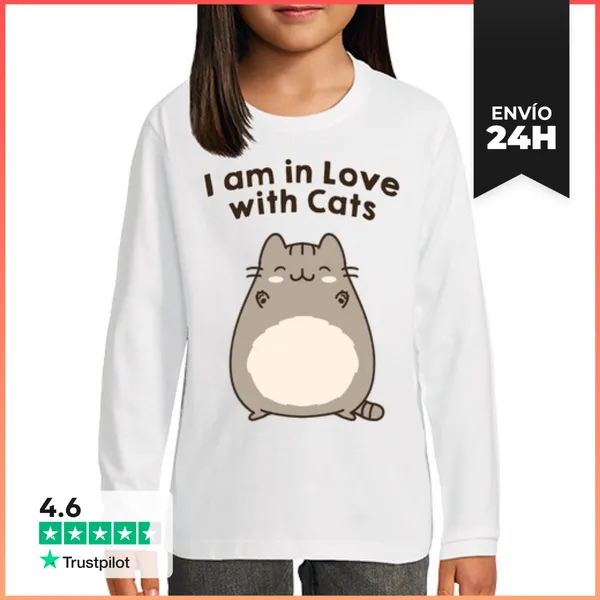 Camiseta Manga Larga Para Niños I Am In Love With Cats
