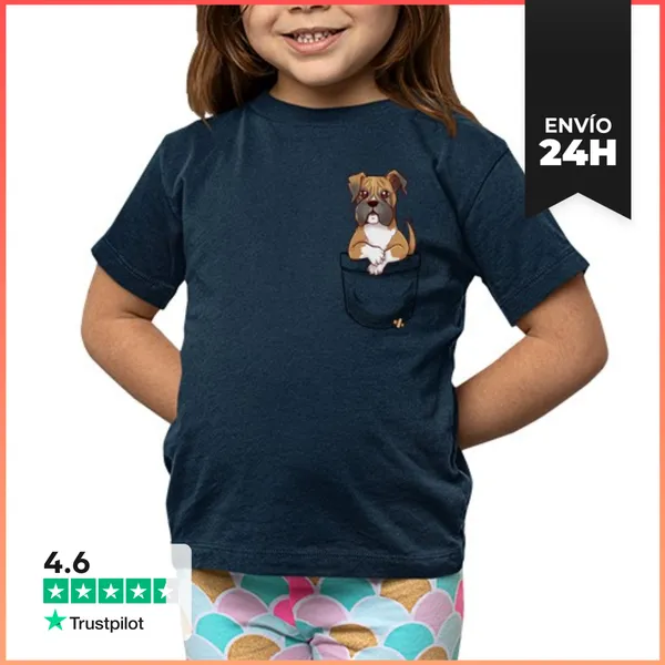 Camiseta Clásica Para Niños Bolsillo Boxeador Lindo Cachorro -