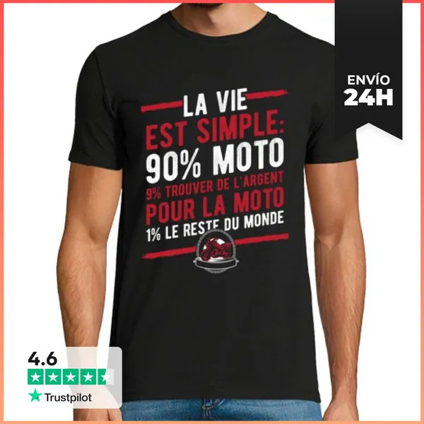 Camiseta Hombre Clásica La Vida Es Sencilla Motocicleta