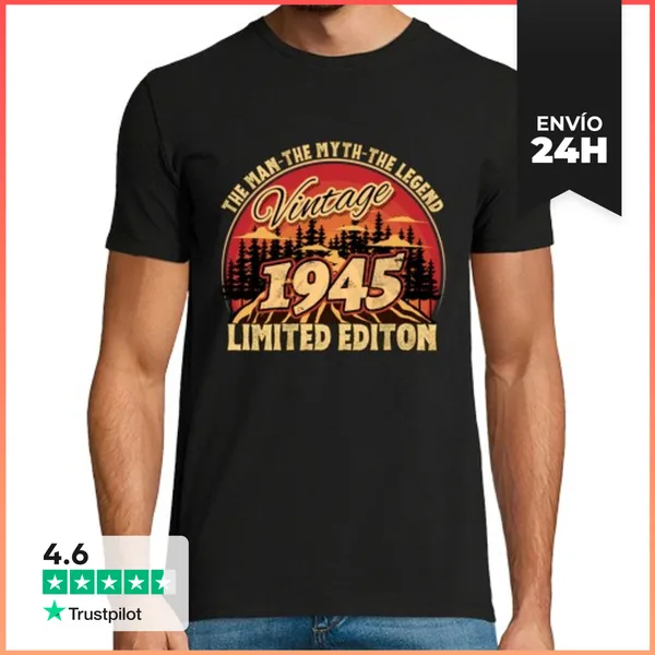 Camiseta Hombre Clásica Vintage 1945 Edición Limitada El Hombre