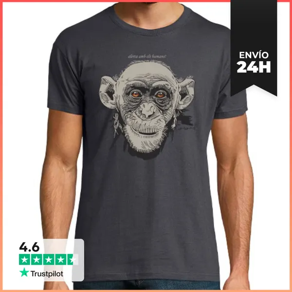 Camiseta Hombre Clásica Planeta Tierra - Mono En Gris LaTostadora