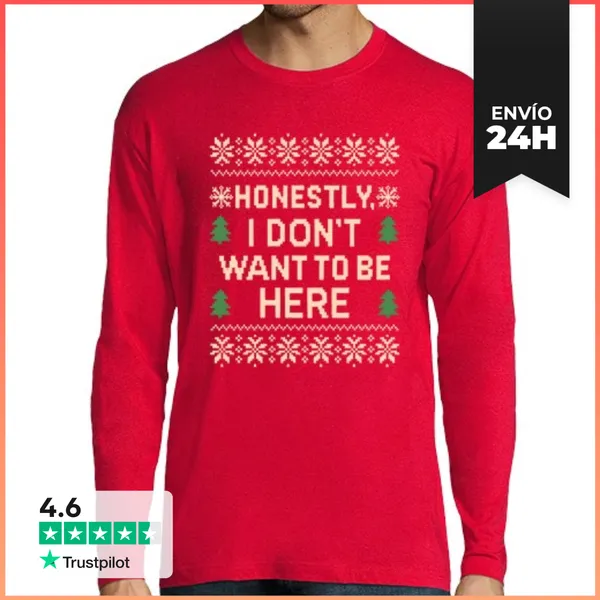 Camiseta Hombre Manga Larga No Quiero Estar Aqui LaTostadora