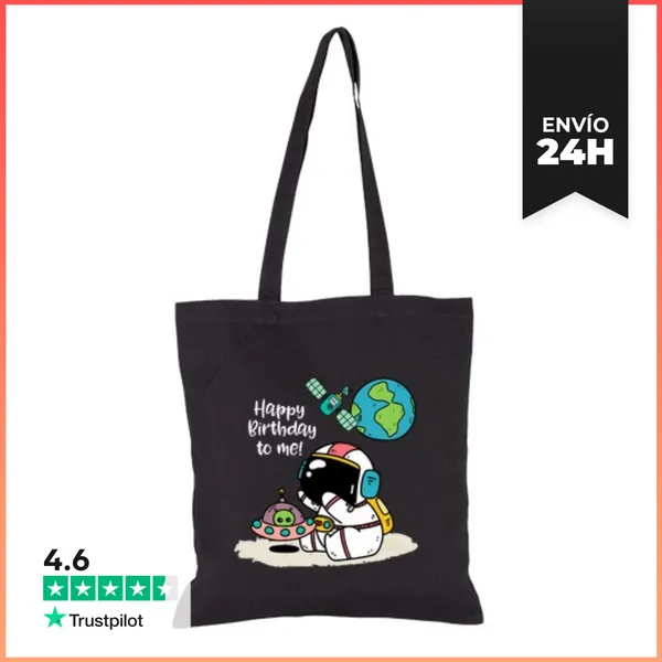 Bolsa De Tela Astronaut Birthday Totebag Negra LaTostadora