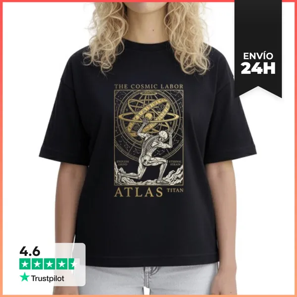 Camiseta Mujer Boxy Esqueleto Atlas Titán Cósmico Trabajo