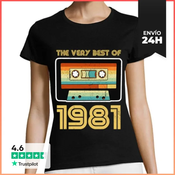 Camiseta Mujer Clásica Casete De Cumpleaños Retro 1981
