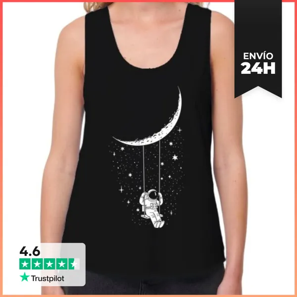 Camiseta Mujer Sin Mangas, Loose Fit ASTRONAUTA COLUMPIÁNDOSE EN