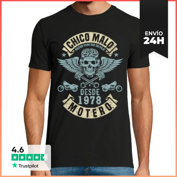 Camiseta Hombre Clásica Chico Malo Motero Desde 1978 LaTostadora