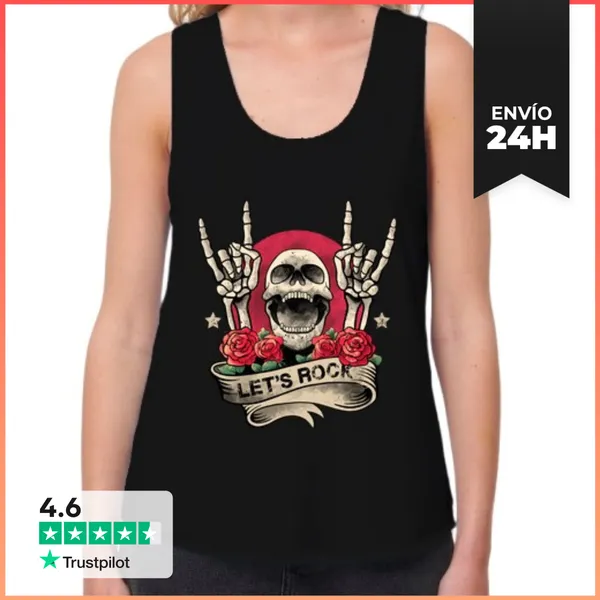 Camiseta Mujer Sin Mangas, Loose Fit Vamos A Rock Rock And Roll