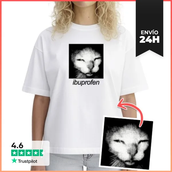 Camiseta Mujer Boxy Camiseta Oversize Ibuprofen Cat Foto