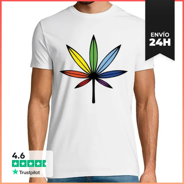 Camiseta Hombre Clásica Cannabis Marihuana Cáñamo Arcoíris