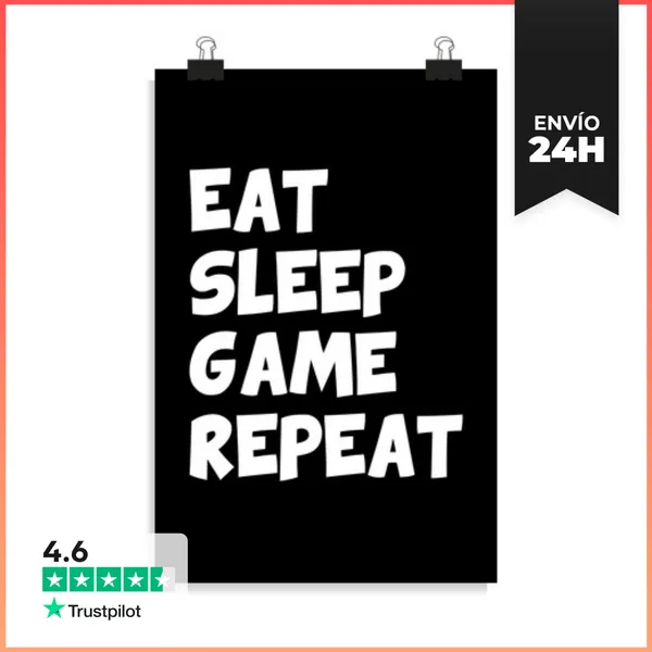 Póster Vertical Comer Dormir Repetir Juego LaTostadora