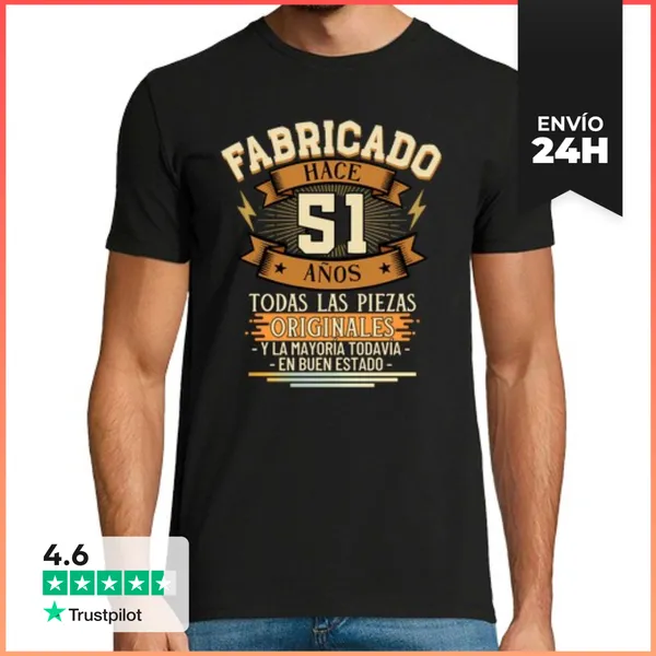 Camiseta Hombre Clásica Fabricado Hace 51 Años Todas Las Piezas