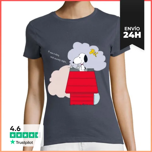 Camiseta Mujer Clásica Snoopy It Was Dark And Stormy Night