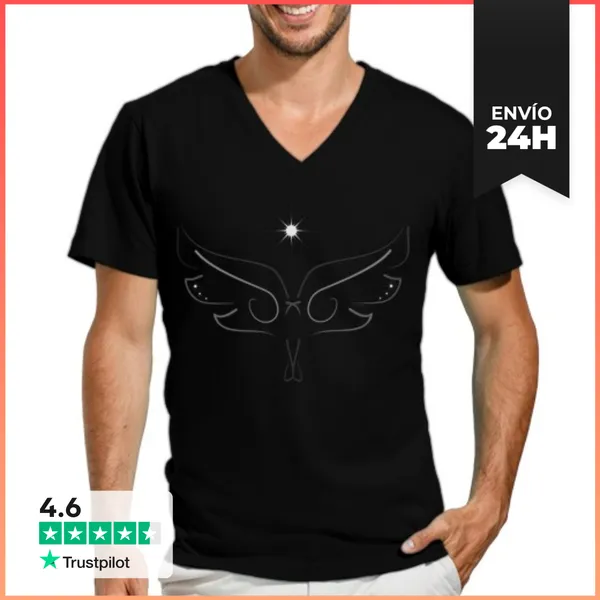 Camiseta Hombre, Cuello Pico Angel, Cuello De Pico Largo Negro