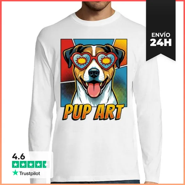 Camiseta Hombre Manga Larga Perro De Granja Danés Sueco Retro Pop