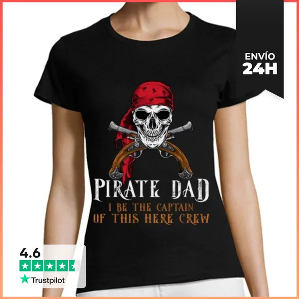 Camiseta Mujer Clásica Papá Pirata Yo Soy El Capitán Halloween