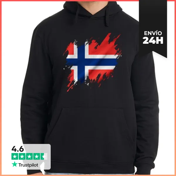 Sudadera Unisex Con Capucha Bandera De Noruega Rasgada, Grunge