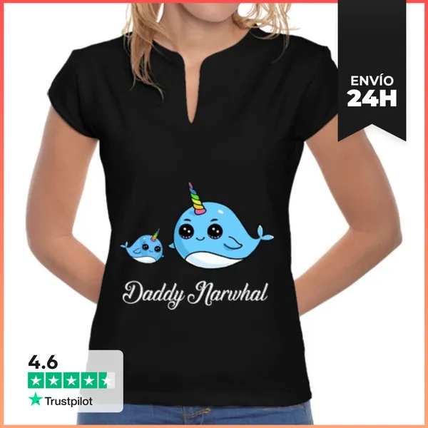 Camiseta Mujer Cuello Mao Papá Narval Regalo De Narval Lindo Para