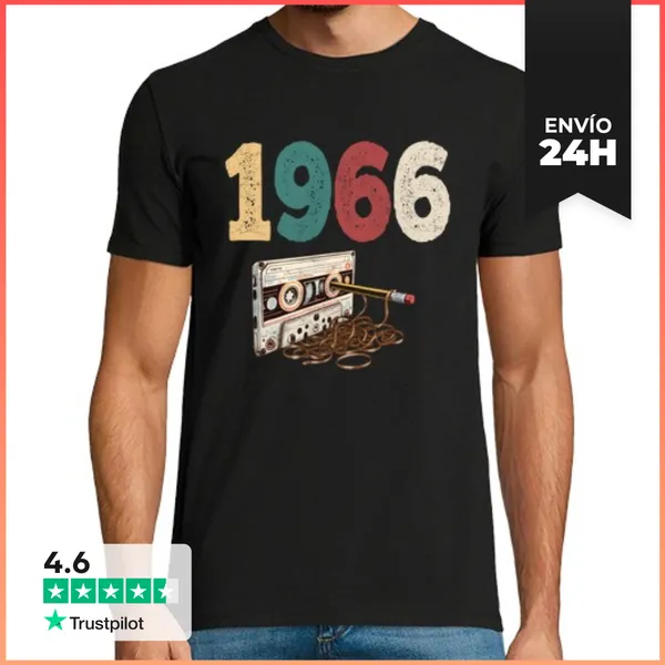 Camiseta Hombre Clásica 1966 Cassette Retro Cumpleaños