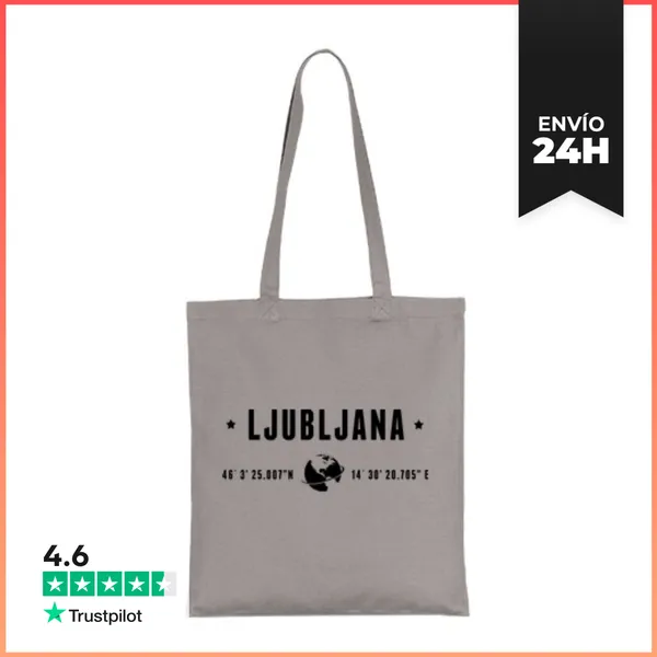 Bolsa De Tela Ljubljana Texto Negro Coordenadas Geográficas Y