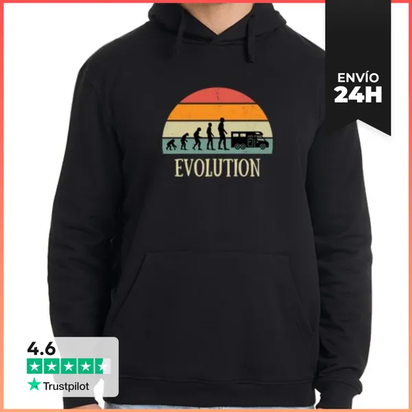 Sudadera Unisex Con Capucha Evolución Autocaravana Hombre Humor