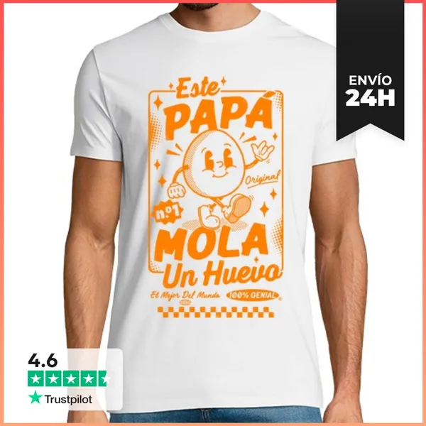 Camiseta Hombre Clásica Este Papá Mola Un Huevo Regalos Día Del