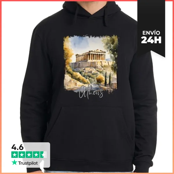 Sudadera Unisex Con Capucha Acuarela De Atenas, Atenas Grecia