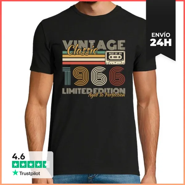 Camiseta Hombre Clásica 60 Años 1966 Vintage Retro Aniversario