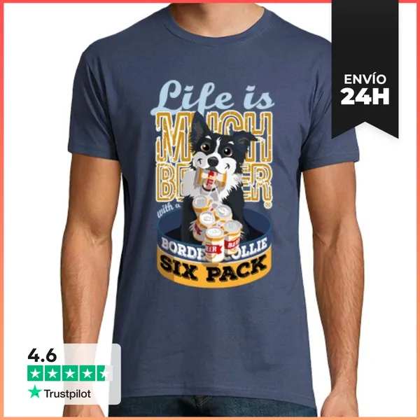 Camiseta Hombre Clásica Border Collie Six Pack B&W LaTostadora