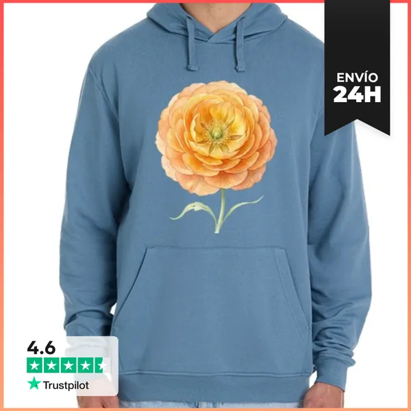 Sudadera Unisex Con Capucha Renacuajo Naranja En Flor Acuarela